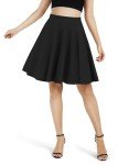 Urban CoCo Women's Basic Midi Skirt Versatile Stretchy Flared Casual High Waisted Skirt(XL, Black)