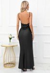 Elegant Black Maxi Dress with Lace Back, Large