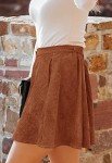 HERBATOMIA Women’s High Elastic Waist Corduroy Skater Skirt Button Front Flared A-line Pleated Mini Brown Skirts for Women with Pocket