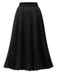 DRESSTELLS Women's Pleated Elastic High Waist A-Line Shirring Swing Midi Skirt Black L