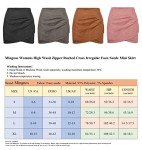 Mingnos Womens High Wasited Zipper Closure Ruched Cross Irregular Faux Suede Mini Skirt (Khaki, L)