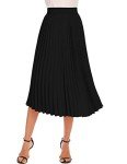 DRESSTELLS Women's Pleated Elastic High Waist A-Line Shirring Swing Midi Skirt Black L