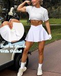 OZICERD Tennis Skirt Golf Skorts for Women with Pockets Short Skirt High Waisted Pleated Mini Skirts Jupe Femme Golf Clothes White S