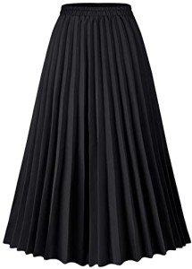 Velinsak Skirts for Women Long Length High Waisted Pleated Midi Skirt A Line Maxi Skirt Black XS