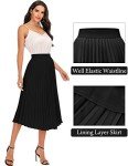 DRESSTELLS Women's Pleated Elastic High Waist A-Line Shirring Swing Midi Skirt Black L