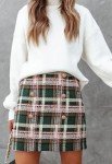 HERBATOMIA Women's Plaid Mini Skirt Green Casual Above Knee Length High Waisted Pencil A-Line Short Winter Skirts for Women