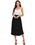 DRESSTELLS Women's Pleated Elastic High Waist A-Line Shirring Swing Midi Skirt Black L