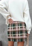 HERBATOMIA Women's Plaid Mini Skirt Green Casual Above Knee Length High Waisted Pencil A-Line Short Winter Skirts for Women