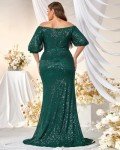 Plus Size Off Shoulder Sequin Maxi Dress, Green