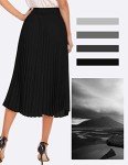 DRESSTELLS Women's Pleated Elastic High Waist A-Line Shirring Swing Midi Skirt Black L