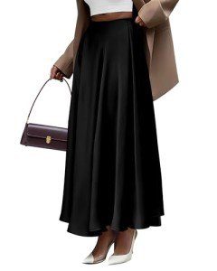 BTFBM Women's Satin High Waist Skirts 2024 Summer Fall Outfits Elegant Cocktail Party Flowy A-Line Maxi Skirt(Solid Black, Large)
