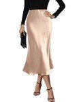 Zeagoo Flared A-Line Midi Skirts Satin Skirt Summer Maxi Skirts for Women Casual X-Small Cracker Khaki