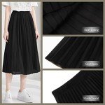 Velinsak Skirts for Women Long Length High Waisted Pleated Midi Skirt A Line Maxi Skirt Black XS