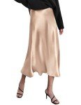Zeagoo Flared A-Line Midi Skirts Satin Skirt Summer Maxi Skirts for Women Casual X-Small Cracker Khaki