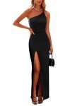 One Shoulder Black Maxi Dress for Weddings