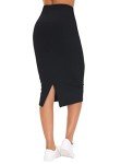 THE GYM PEOPLE Women's High Waist Tummy Control Pencil Skirts Stretchy Bodycon Midi Skirt below Knee with Back Slit Black