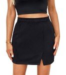 Mingnos Womens Faux Suede Leopard Print High Waisted Bodycon A-Line Mini Short Skirts (Black, M)