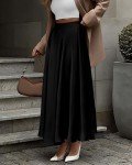 BTFBM Women's Satin High Waist Skirts 2024 Summer Fall Outfits Elegant Cocktail Party Flowy A-Line Maxi Skirt(Solid Black, Large)