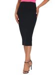 THE GYM PEOPLE Women's High Waist Tummy Control Pencil Skirts Stretchy Bodycon Midi Skirt below Knee with Back Slit Black
