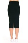 THE GYM PEOPLE Women's High Waist Tummy Control Pencil Skirts Stretchy Bodycon Midi Skirt below Knee with Back Slit Black