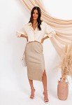 HERBATOMIA Women’s Midi Split Side Bodycon Skirt Stretchy Ribbed Knit High Waist Mid Length Casual Khaki Skirts for Women