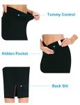 THE GYM PEOPLE Women's High Waist Tummy Control Pencil Skirts Stretchy Bodycon Midi Skirt below Knee with Back Slit Black