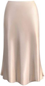 Raincol Womens Leopard Print Skirt Trendy Summer Midi Long Length Silk Satin High Waist Elastic Skirts, Beige, Small