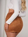Aucute Suede Skirt for Women Faux, Asymmetrical Crossover Ruched Back Zipper Wrap High Waist Bodycon Mini Short Skirt Khaki, L