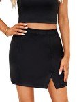Mingnos Womens Faux Suede Leopard Print High Waisted Bodycon A-Line Mini Short Skirts (Black, M)