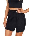 Mingnos Womens Faux Suede Leopard Print High Waisted Bodycon A-Line Mini Short Skirts (Black, M)