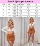 Aucute Suede Skirt for Women Faux, Asymmetrical Crossover Ruched Back Zipper Wrap High Waist Bodycon Mini Short Skirt Khaki, L