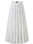 NASHALYLY Women's Chiffon Elastic High Waist Pleated A-Line Flared Maxi Skirts White