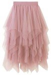 Velinsak Skirts for Women Midi Long Length Tulle Skirt Tutu A Line Flowy High Waisted Halloween Skirts Pink M-L
