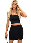 Mingnos Womens Faux Suede Leopard Print High Waisted Bodycon A-Line Mini Short Skirts (Black, M)