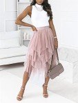 Velinsak Skirts for Women Midi Long Length Tulle Skirt Tutu A Line Flowy High Waisted Halloween Skirts Pink M-L