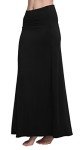 Urban CoCo Women's Stylish Spandex Comfy Fold-Over Flare Long Maxi Skirt (S, Black)