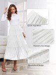 NASHALYLY Women's Chiffon Elastic High Waist Pleated A-Line Flared Maxi Skirts White