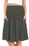 Simlu Womens Regular and Plus Size Skirt with Pockets Below The Knee Length Ruched Flowy Skirt Midi Skirt for Women (Size Medium, Charcoal Grey)