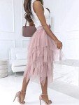 Velinsak Skirts for Women Midi Long Length Tulle Skirt Tutu A Line Flowy High Waisted Halloween Skirts Pink M-L