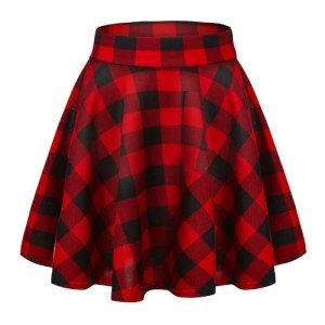 EXCHIC Women Stretch Waist Flared Mini Skater Skirt Casual Pleated Skirts (L, 13)