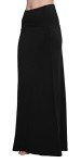 Urban CoCo Women's Stylish Spandex Comfy Fold-Over Flare Long Maxi Skirt (S, Black)