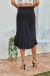 ALCEA ROSEA Womens Satin Skirt Split Casual Silky Midi Skirt High Waist Elastic Elegant A Line Work Skirt (Black, Medium)