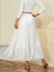NASHALYLY Women's Chiffon Elastic High Waist Pleated A-Line Flared Maxi Skirts White