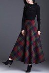 ebossy Women's Vintage High Waist Wool Blend Plaid A-Line Long Maxi Skirt with Pocket, Green, Medium