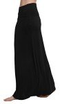 Urban CoCo Women's Stylish Spandex Comfy Fold-Over Flare Long Maxi Skirt (S, Black)