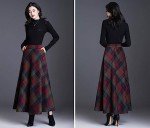 ebossy Women's Vintage High Waist Wool Blend Plaid A-Line Long Maxi Skirt with Pocket, Green, Medium