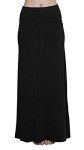 Urban CoCo Women's Stylish Spandex Comfy Fold-Over Flare Long Maxi Skirt (S, Black)