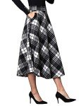 IDEALSANXUN Womens Plaid Wool Skirts Elastic Waist A-Line Pleated Tartan Long Skirts, Mid-calf Black&white, Medium