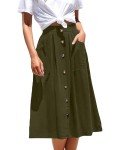 ZOYEESHINE Midi Skirt for Womens Trendy Casual Pleated Solid Skirts Button Front Flared Skirts with Pockets(Medium,A-Green)