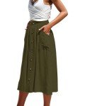 ZOYEESHINE Midi Skirt for Womens Trendy Casual Pleated Solid Skirts Button Front Flared Skirts with Pockets(Medium,A-Green)